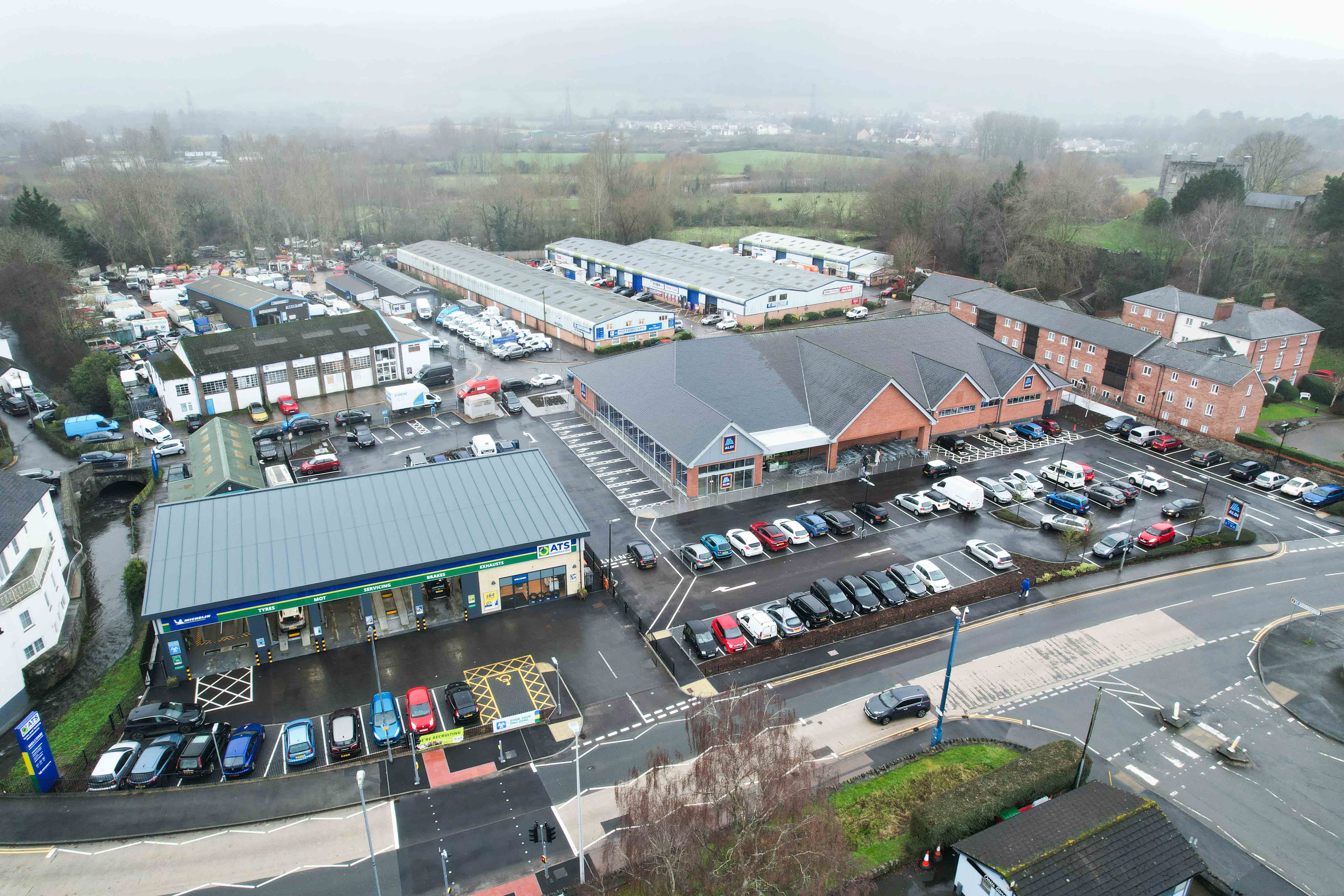 Abergavenny Aldi and ATS from the air